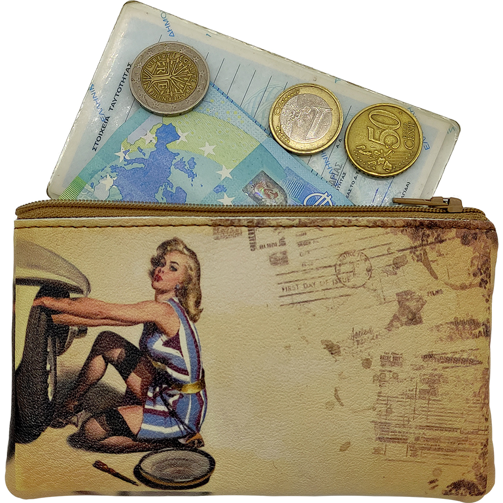 Πορτοφολάκι, Χωράει Ταυτότητα, Για Κέρματα, Κρίκος Μπρελόκ, Χειροποίητο Ελληνικό, PinUp  Girl - 40s