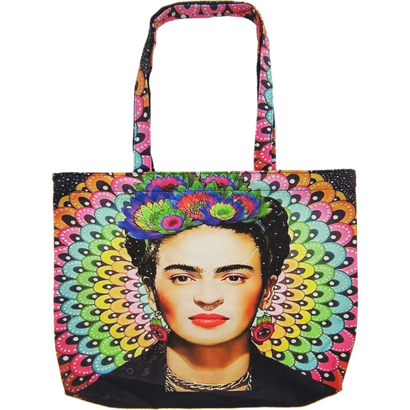 Γυναικεία Τσάντα Ώμου, Shopping Bag, Σουέτ, Frida Kahlo, Μαύρη