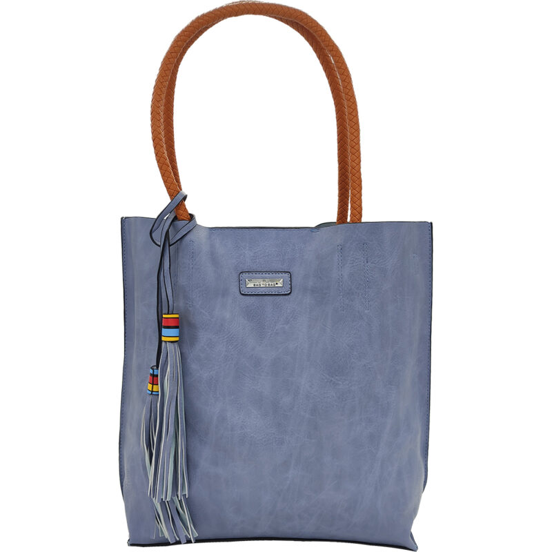 Γυναικεία Τσάντα Χειρός / Ώμου - Shopping Bag - Tote - Με Τσαντάκι Χιαστί Έξτρα - Νεσεσέρ - Γαλάζια