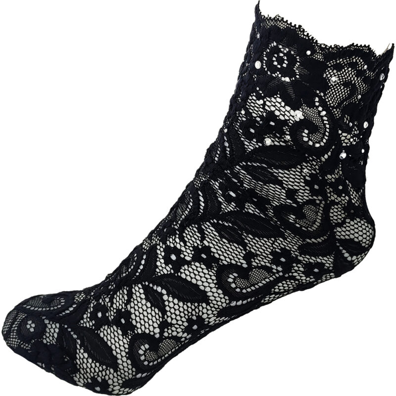 Παιδικά Καλτσάκια Κοντά, Δαντέλα Με Στρας, Cotton, 1 Ζευγάρι, Νο.30-35, Μαύρο