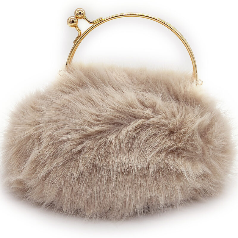 Γυναικείο Τσαντάκι Χειρός Γούνινο, Με Clutch Λαβή & Χρυσή Αλυσίδα - Μπεζ