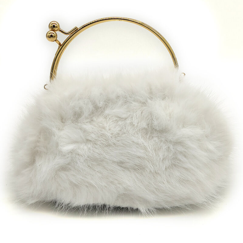 Γυναικείο Τσαντάκι Χειρός Γούνινο, Με Clutch Λαβή & Χρυσή Αλυσίδα - Άσπρο