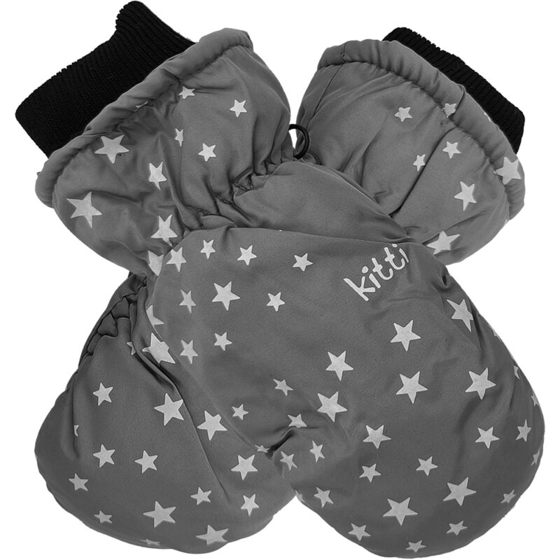 Παιδικά Γάντια Για Σκι Με Επένδυση Fleece & Πλεκτό Καρπό - Αστεράκια - 2-4 Ετών - Γκρι Ανοιχτό