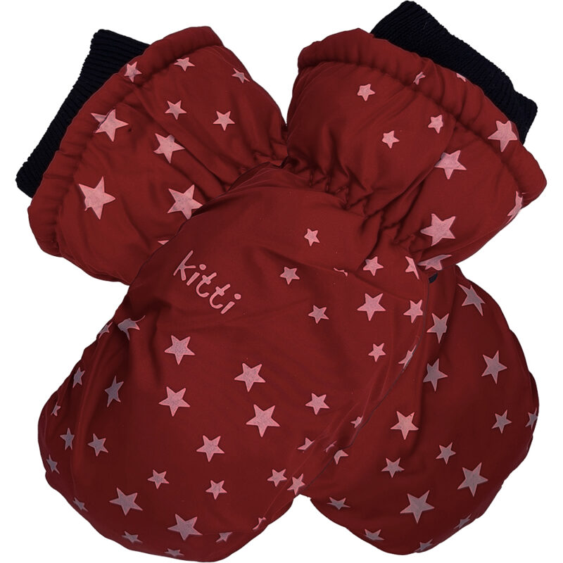 Παιδικά Γάντια Για Σκι Με Επένδυση Fleece & Πλεκτό Καρπό - Αστεράκια - 2-4 Ετών - Κόκκινο