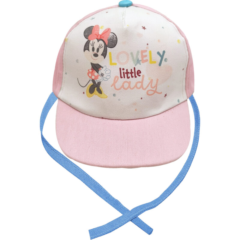 Παιδικό - Βρεφικό Καπέλο Jockey Με Κορδόνια - Minnie Mouse - Ροζ 2 - 6 έως 9 Μηνών