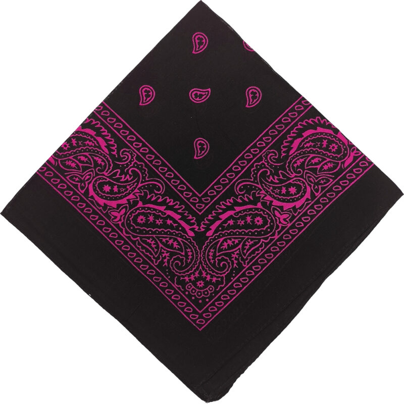 Unisex Μαντήλι Μπαντάνα - Cotton - Bandana - Vintage Σχέδιο - Μαύρο Με Έντονο Φούξια