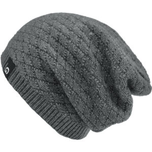 Unisex Σκούφος Μακρύς Πλεκτός Με Επένδυση - Σχέδιο Ρόμβοι - Γκρι