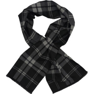 Ανδρικό Κασκόλ Μακρύ Διπλής Όψης, Μάλλινο, Καρό - Μαύρο Με Γκρι Γραμμές