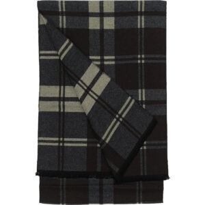 Ανδρικό Κασκόλ Μακρύ Διπλής Όψης, Μάλλινο, Καρό - Καφέ Σκούρο