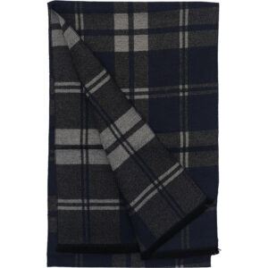 Ανδρικό Κασκόλ Μακρύ Διπλής Όψης, Μάλλινο, Καρό - Μπλε Σκούρο