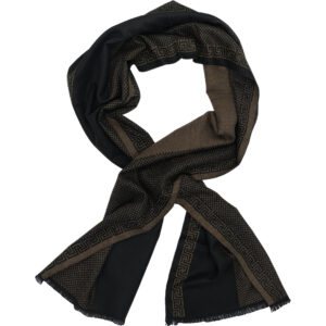 Ανδρικό Κασκόλ Μακρύ Διπλής Όψης, Μάλλινο, Δίχρωμο Με Μαίανδρο - Καφέ Σκούρο