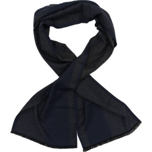 Ανδρικό Κασκόλ Μακρύ Διπλής Όψης, Μάλλινο, Δίχρωμο Με Μαίανδρο - Μπλε Σκούρο