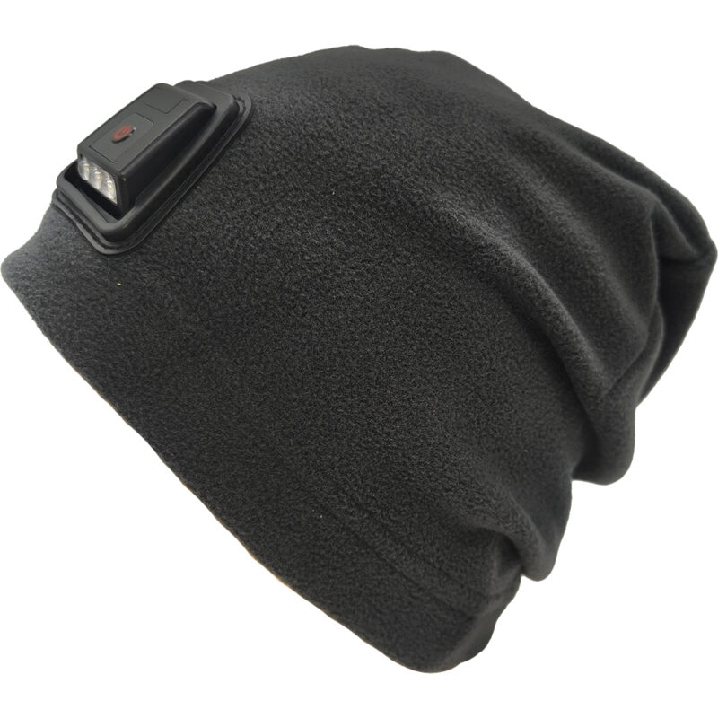 Unisex Σκούφος Fleece & LED Επαναφορτιζόμενο Φακό Κεφαλής, Με 3 Εντάσεις & SOS Σινιάλο - Γκρι Σκούρο