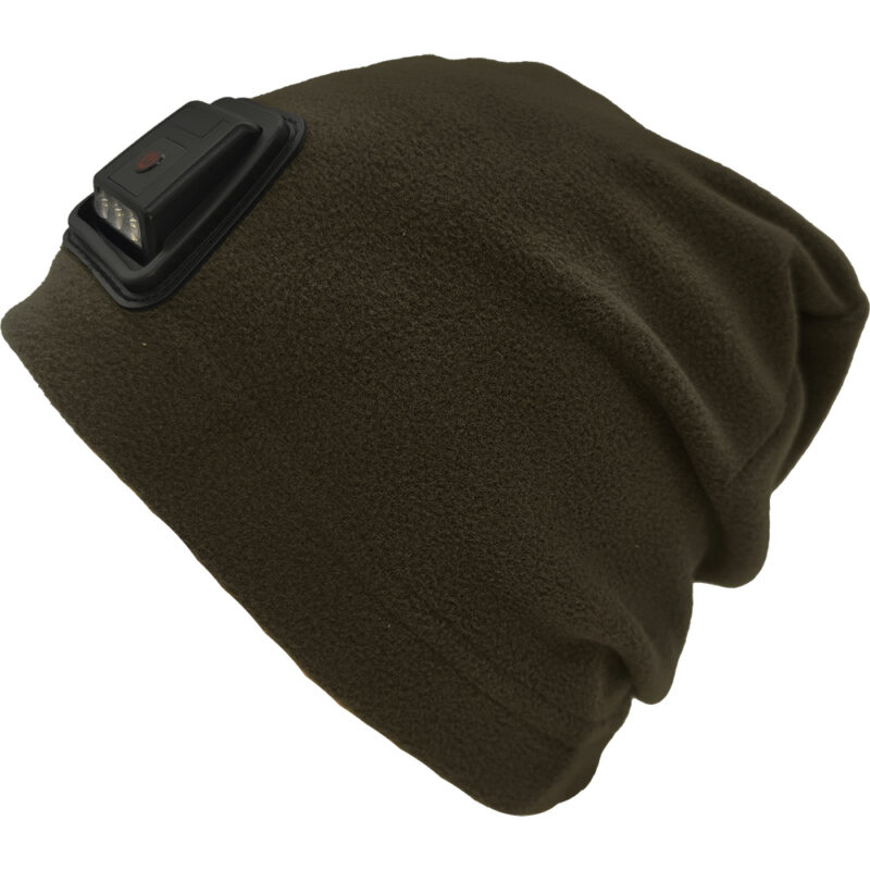 Unisex Σκούφος Fleece & LED Επαναφορτιζόμενο Φακό Κεφαλής, Με 3 Εντάσεις & SOS Σινιάλο - Πράσινο Λαδί