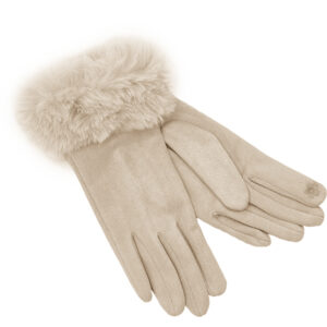 Γυναικεία Γάντια Αφής - Σουέτ Με Γουνάκι & Επένδυση - Μπεζ 2