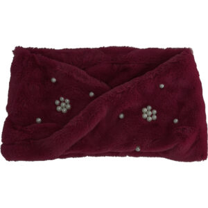 Γυναικείος Λαιμός Γούνινος - Με Πέρλες - Κόκκινο Σκούρο