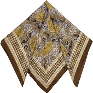 Γυναικείο Μαντήλι Λαιμού Μεταξωτό 100%, Με Σχέδιο Πτι Καρό & Λαχούρια - Καφέ Ανοιχτό