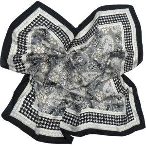 Γυναικείο Μαντήλι Λαιμού Μεταξωτό 100%, Με Σχέδιο Πτι Καρό & Λαχούρια - Ασπρόμαυρο