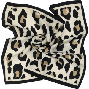 Γυναικείο Μαντήλι Λαιμού Μεταξωτό 100%, Με Σχέδιο Animal Print, Λεοπάρ - Κρεμ