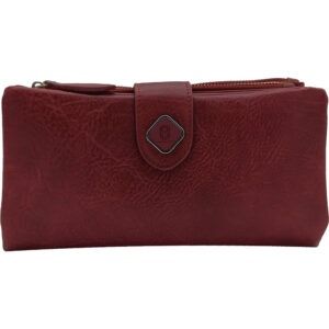 Γυναικείο Πορτοφόλι Μαλακό Με Πολλές Θήκες Για Κάρτες, Κλείνει Με Κούμπωμα - Κόκκινο