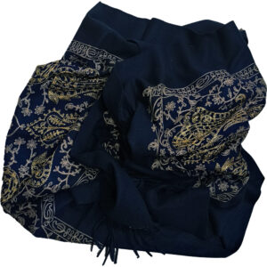 Γυναικεία Πασμίνα Χονδρή & Με Κασμίρ, Χειμερινή, Με Χρυσό Κέντημα Λαχούρια, Μπλε Σκούρο