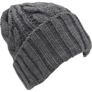 Unisex Σκούφος Πλεκτός Με Μεγάλο Γύρισμα, Σχέδιο Πλεξούδες, Γκρι Ανοιχτό