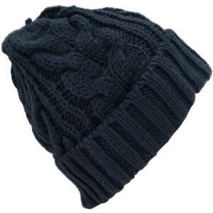 Unisex Σκούφος Πλεκτός Με Μεγάλο Γύρισμα, Σχέδιο Πλεξούδες, Μπλε Σκούρο