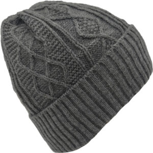 Unisex Σκούφος Πλεκτός Με Μεγάλο Γύρισμα & Επένδυση, Σχέδιο Πλεξούδες, Γκρι Ανοιχτό