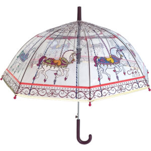 Παιδική Ομπρέλα Βροχής Διάφανη , Αυτόματη, Μπαστούνι, Carousel Vintage - Καφέ Σκούρο