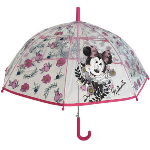 Παιδική Ομπρέλα Βροχής Διάφανη , Αυτόματη, Μπαστούνι, MINNIE MOUSE - Φούξια