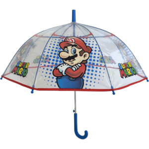 Παιδική Ομπρέλα Βροχής Διάφανη , Αυτόματη, Μπαστούνι, SUPER MARIO - Μπλε