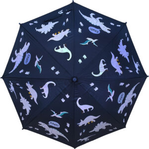 Παιδική Ομπρέλα Βροχής Που Αλλάζει Χρώμα Στη Βροχή & Με Σφυρίχτρα, Αυτόματη, Μπαστούνι, Δεινόσαυροι - Μπλε Σκούρο