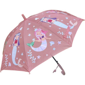 Παιδική Ομπρέλα Βροχής Που Αλλάζει Χρώμα Στη Βροχή & Με Σφυρίχτρα, Αυτόματη, Μπαστούνι,  Γοργόνες - Ροζ