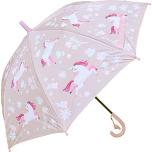 Παιδική Ομπρέλα Βροχής Που Αλλάζει Χρώμα Στη Βροχή & Με Σφυρίχτρα, Αυτόματη, Μπαστούνι, Unicorn - Ροζ Ανοιχτό