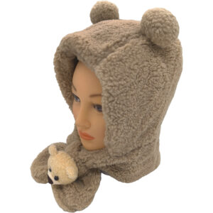 Παιδικό Σκουφάκι Προβατάκι Με Προέκταση Λαιμού,  Σχέδιο Αρκουδάκι, Καφέ Ανοιχτό