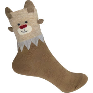 Γυναικείες Κάλτσες Χριστουγεννιάτικες, Μακριές, Βαμβακερές, 1 Ζευγάρι, Με Χνουδωτό Σχέδιο Αρκουδάκι, Νο.36-41, Μπεζ 1