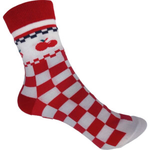 Unisex Κάλτσες Χριστουγεννιάτικες, Μακριές, Βαμβακερές, 1 Ζευγάρι, Σχέδιο Καρό Με Κερασάκια, Νο.36-41, Κόκκινο
