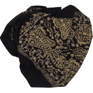 Γυναικεία Πασμίνα Χονδρή & Με Κασμίρ, Χειμερινή, Με Χρυσό Κέντημα Λαχούρια, Μαύρο