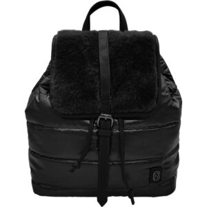 Γυναικεία Τσάντα Puffer Πλάτης, Με Γούνινο Καπάκι, Μαύρο