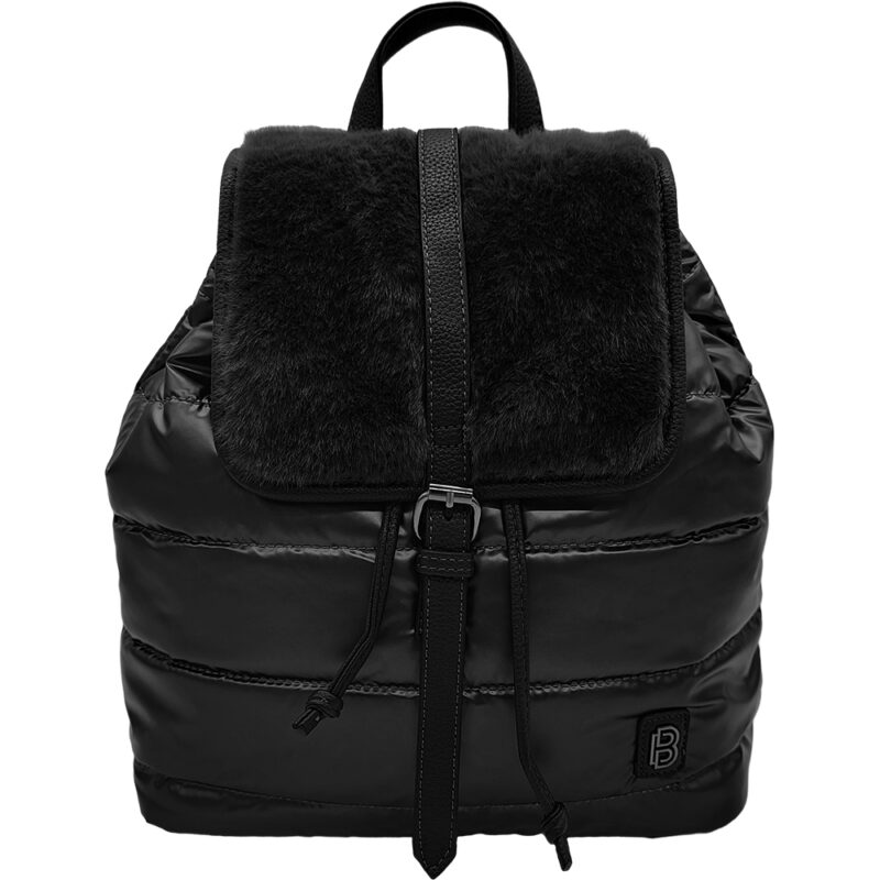 Γυναικεία Τσάντα Puffer Πλάτης, Με Γούνινο Καπάκι, Μαύρο