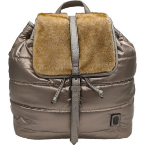 Γυναικεία Τσάντα Puffer Πλάτης, Με Γούνινο Καπάκι, Χρυσό Σκούρο