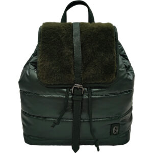 Γυναικεία Τσάντα Puffer Πλάτης, Με Γούνινο Καπάκι, Πράσινο