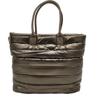 Γυναικεία Τσάντα Puffer Ώμου & Χιαστί, Μεγάλη, Με Εξωτερική Θήκη, Μπρονζέ