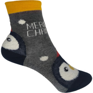 Παιδικές Κάλτσες Χριστουγεννιάτικες, Βαμβακερές, Με Σχέδιο Πιγκουίνοι, 1 Ζευγάρι, Νο.16-22, Γκρι