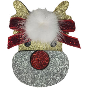 Παιδικό Κοκαλάκι, Πιαστράκι Χριστουγεννιάτικο Με Glitter & Φούντα - Ρούντολφ 2