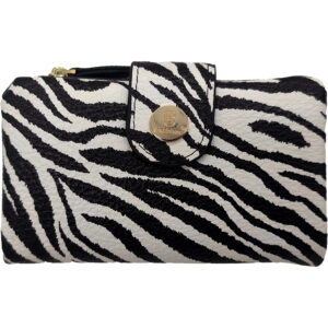Γυναικείο Πορτοφόλι Μεσαίο, Μαλακό Με Πολλές Θήκες Για Κάρτες, Κλείνει Με Κούμπωμα, Ζεβρέ - Ασπρόμαυρο