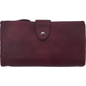 Γυναικείο Πορτοφόλι Μεγάλο, Μαλακό Με Πολλές Θήκες Για Κάρτες, Κλείνει Με Κούμπωμα - Κόκκινο Σκούρο