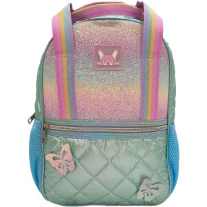 Παιδική Τσάντα Πλάτης Puffer Με Glitter & Πεταλούδες, Μεγάλη Λαβή Χειρός, Βεραμάν