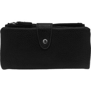 Γυναικείο Πορτοφόλι Μεσαίο, Μαλακό Με Πολλές Θήκες Για Κάρτες, Κλείνει Με Κούμπωμα - Μαύρο 2