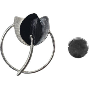 Γυναικεία Καρφίτσα Μαγνητική, Μεταλλική Αγκράφα, Για Μαντήλια - Φουλάρια - Πασμίνες, Σχέδιο Λουλούδι Σε Κρίκο, Ασημί Με Μαύρο